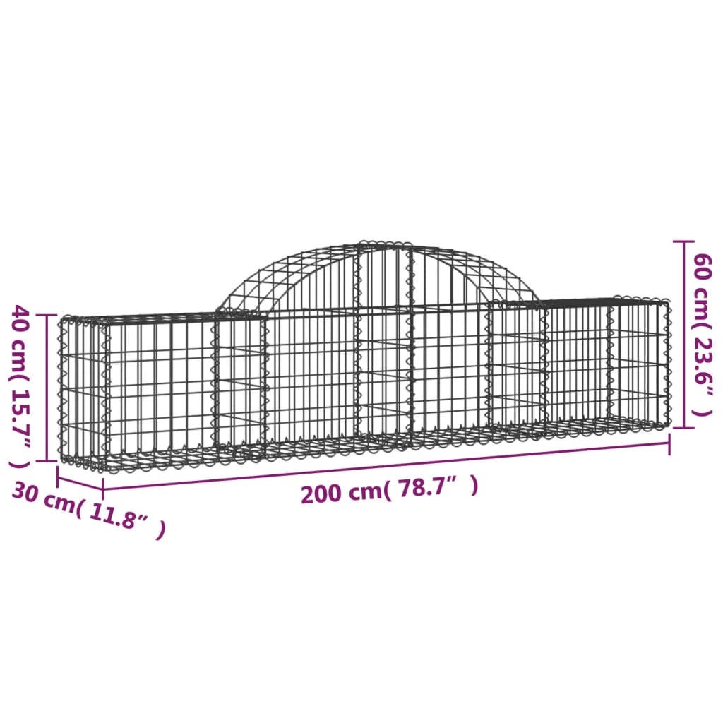 vidaXL Cestos gabião arqueados 9 pcs 200x30x40/60 cm ferro galvanizado