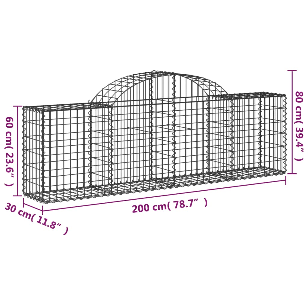 vidaXL Cestos gabião arqueados 11pcs 200x30x60/80 cm ferro galvanizado