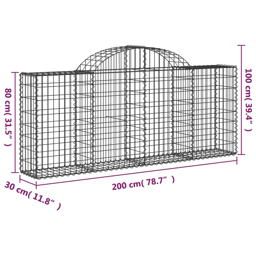 vidaXL Cestos gabião arqueados 2 pcs 200x30x80/100cm ferro galvanizado