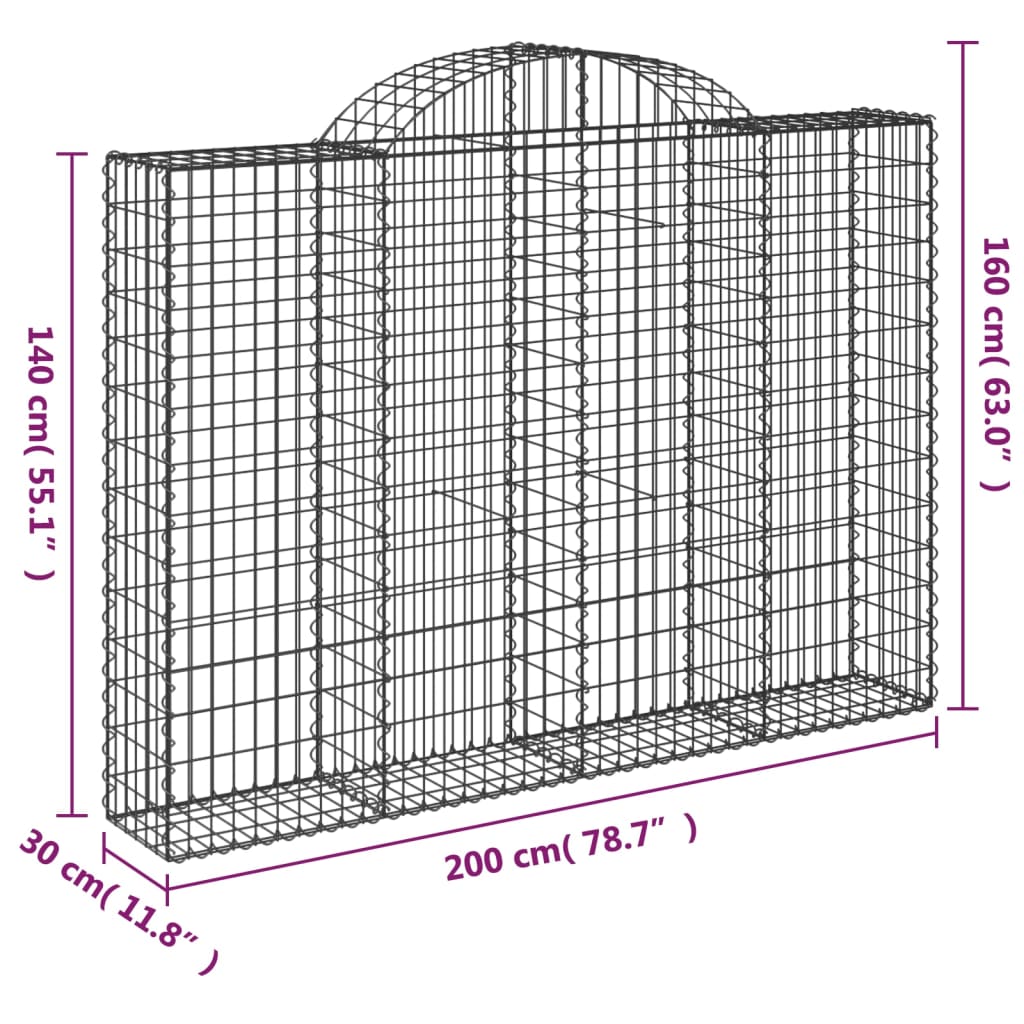 vidaXL Cestos gabião arqueados 18 pcs 200x30x140/160 ferro galvanizado