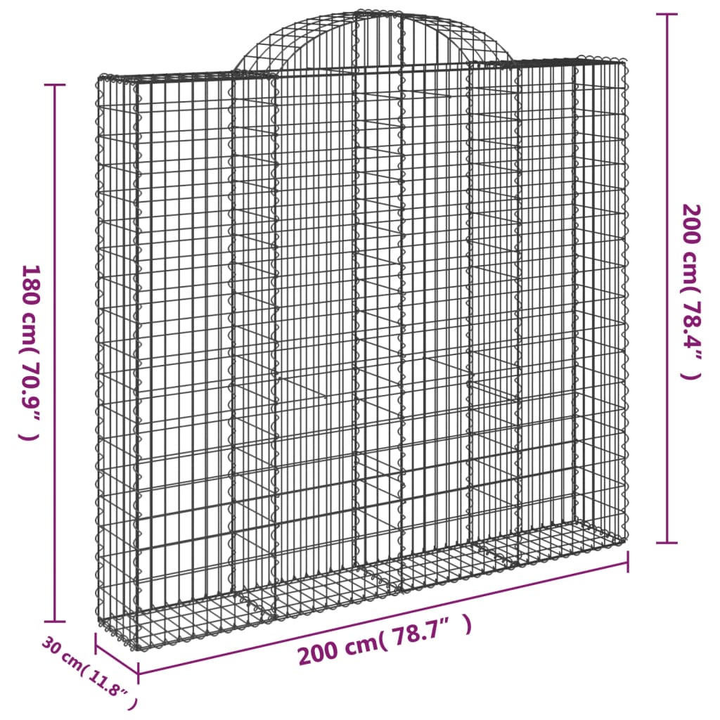 vidaXL Cestos gabião arqueados 6pcs 200x30x180/200cm ferro galvanizado