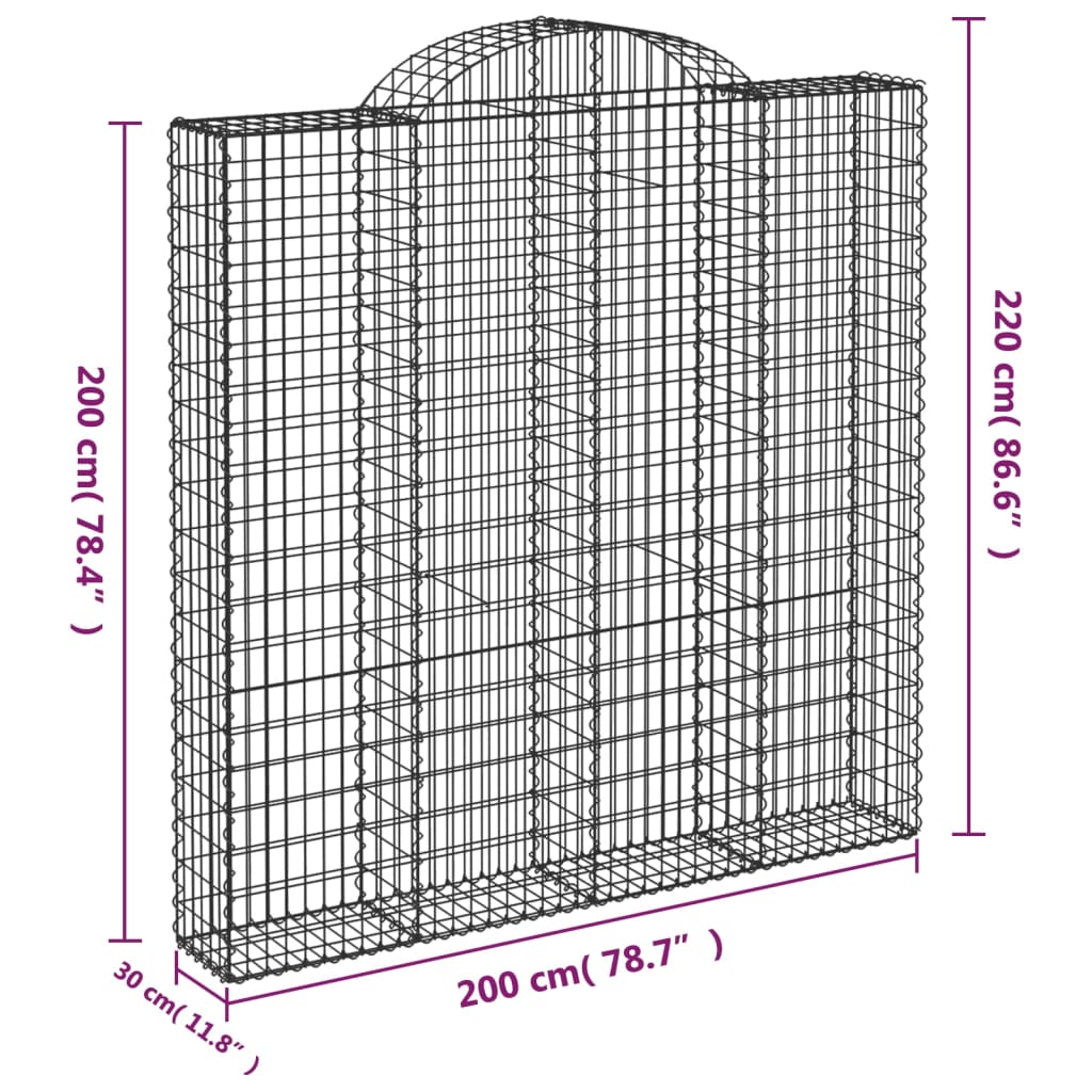 vidaXL Cestos gabião arqueados 7pcs 200x30x200/220cm ferro galvanizado