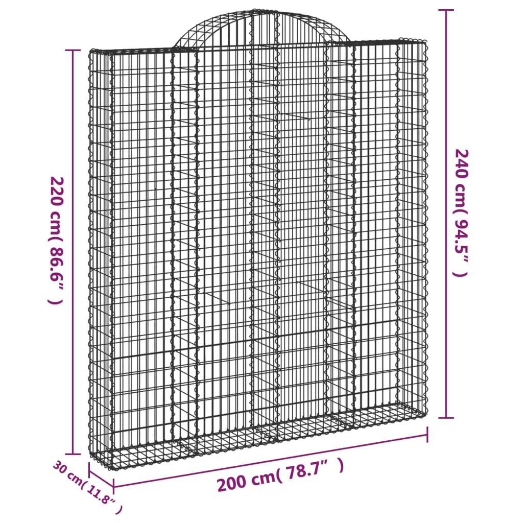 vidaXL Cestos gabião arqueados 9pcs 200x30x220/240cm ferro galvanizado