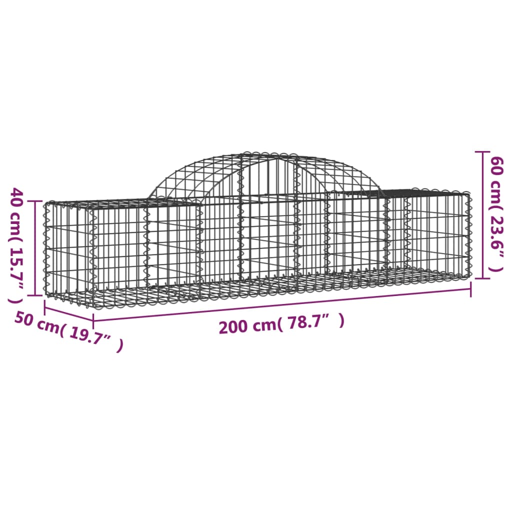 vidaXL Cestos gabião arqueados 30pcs 200x50x40/60 cm ferro galvanizado