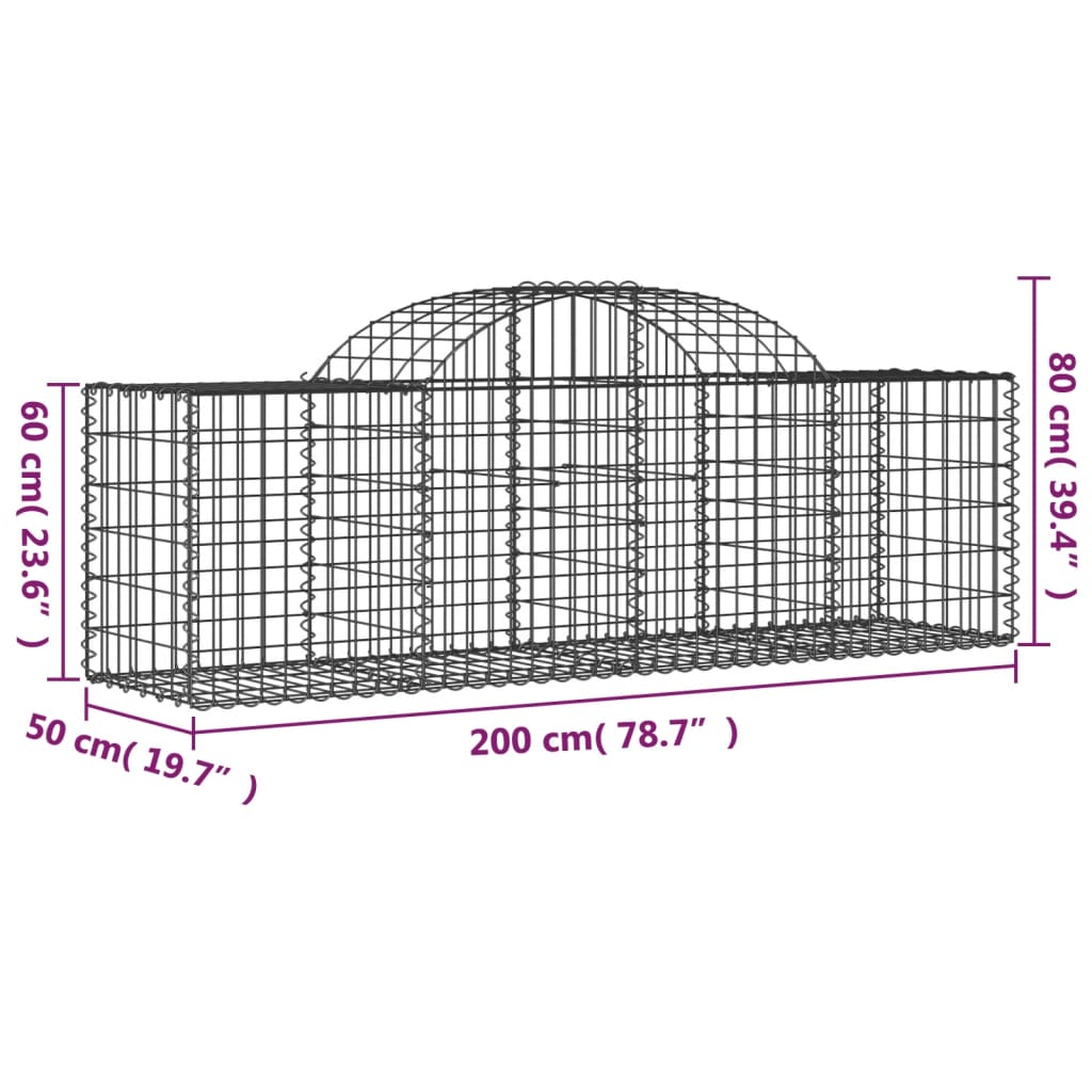 vidaXL Cestos gabião arqueados 30pcs 200x50x60/80 cm ferro galvanizado