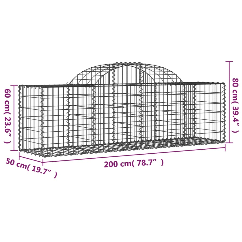 vidaXL Cestos gabião arqueados 50pcs 200x50x60/80 cm ferro galvanizado