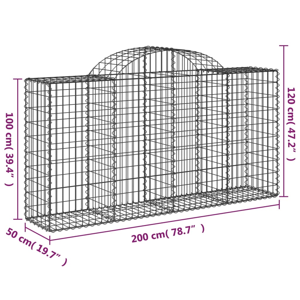 vidaXL Cestos gabião arqueados 13 pcs 200x50x100/120 ferro galvanizado