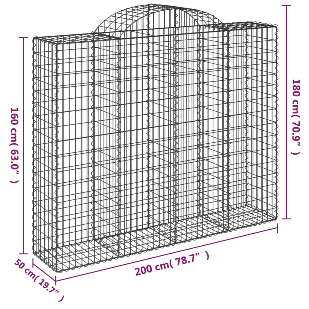 vidaXL Cestos gabião arqueados 9pcs 200x50x160/180cm ferro galvanizado