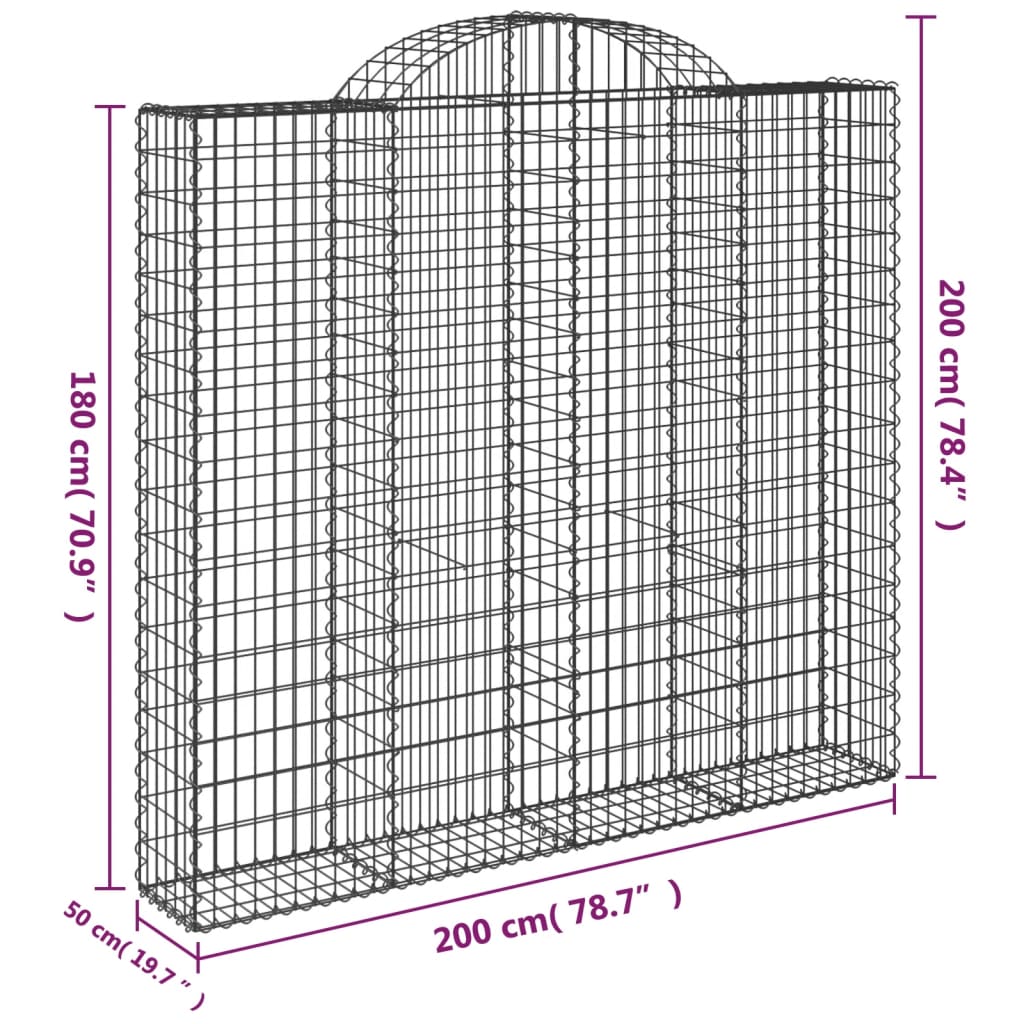 vidaXL Cestos gabião arqueados 14 pcs 200x50x180/200 ferro galvanizado