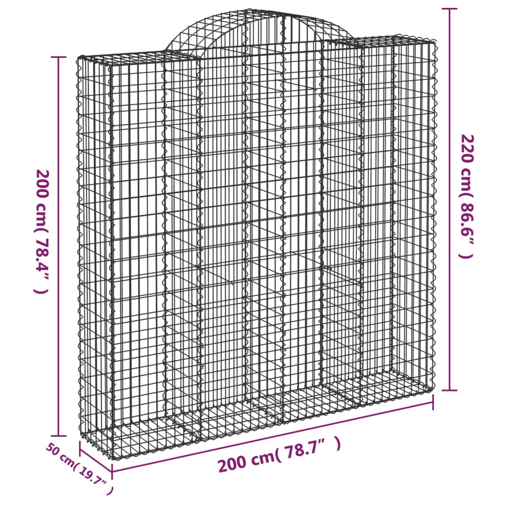 vidaXL Cestos gabião arqueados 5pcs 200x50x200/220cm ferro galvanizado