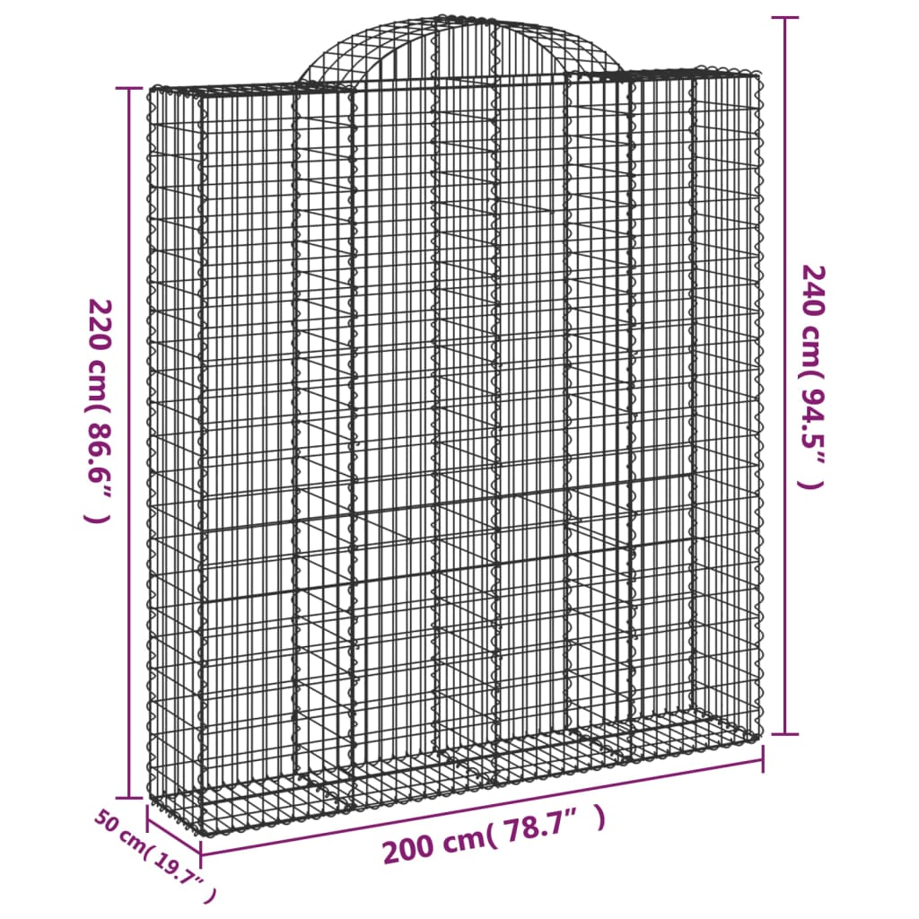 vidaXL Cestos gabião arqueados 5pcs 200x50x220/240cm ferro galvanizado