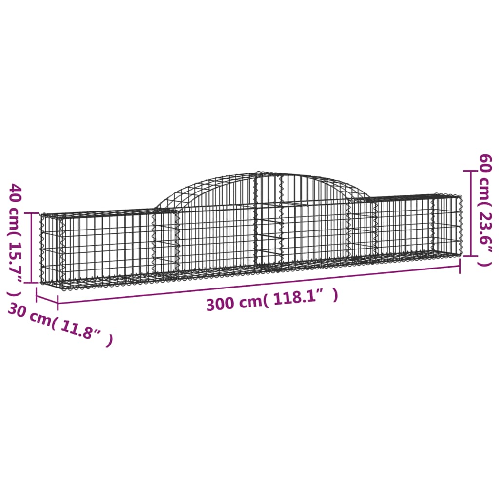 vidaXL Cestos gabião arqueados 25 pcs 300x30x40/60cm ferro galvanizado