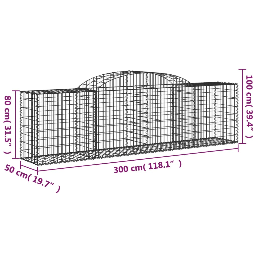 vidaXL Cestos gabião arqueados 2 pcs 300x50x80/100cm ferro galvanizado