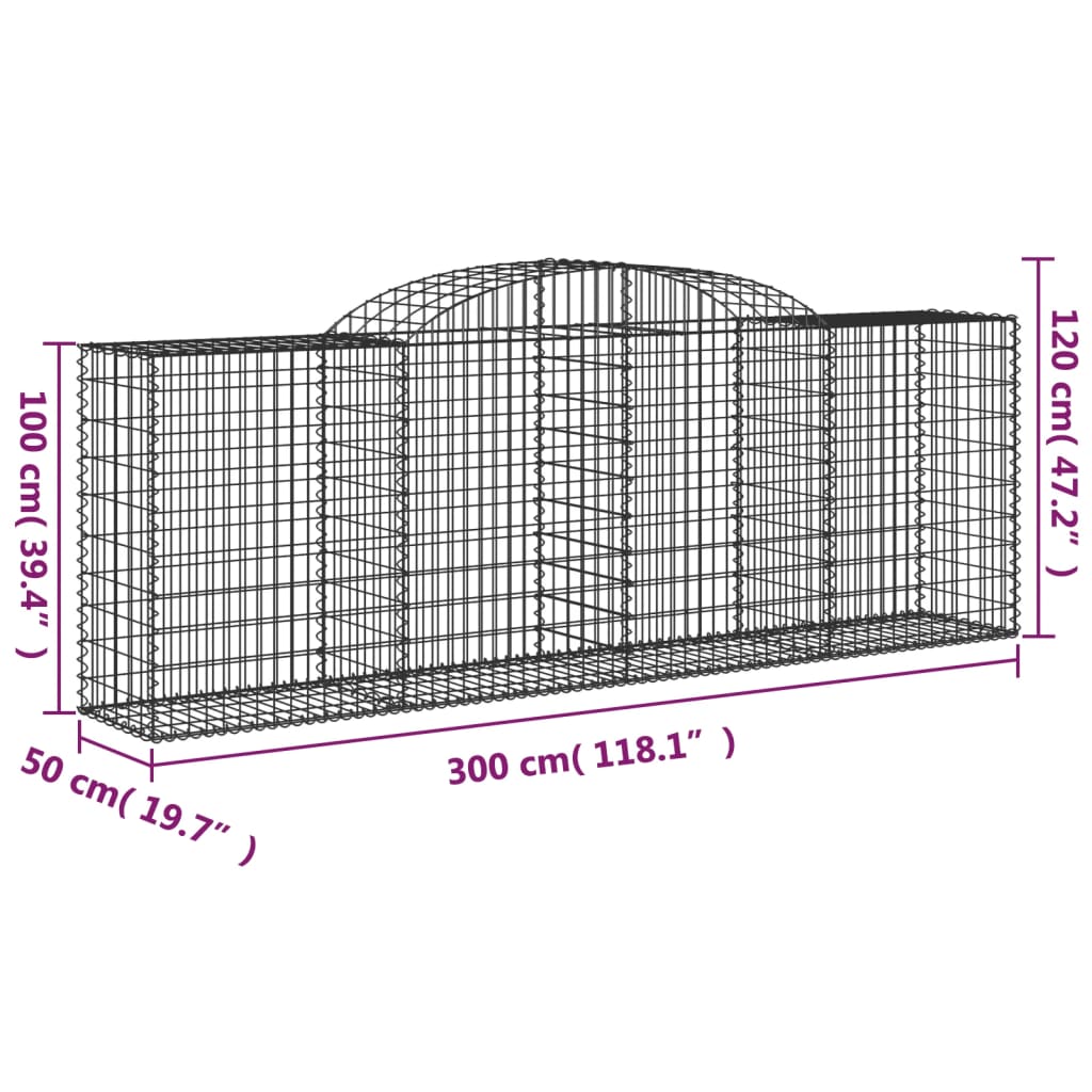 vidaXL Cestos gabião arqueados 5pcs 300x50x100/120cm ferro galvanizado