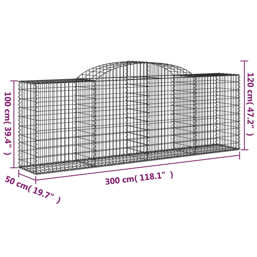 vidaXL Cestos gabião arqueados 11 pcs 300x50x100/120 ferro galvanizado