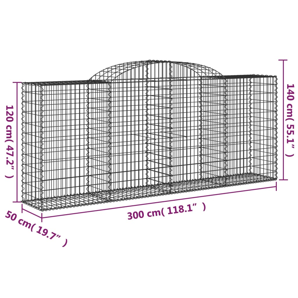 vidaXL Cestos gabião arqueados 2pcs 300x50x120/140cm ferro galvanizado