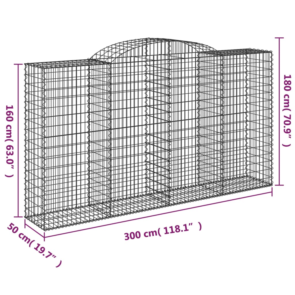 vidaXL Cestos gabião arqueados 12 pcs 300x50x160/180 ferro galvanizado