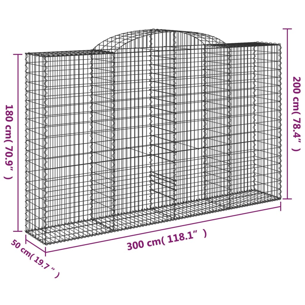 vidaXL Cestos gabião arqueados 7pcs 300x50x180/200cm ferro galvanizado