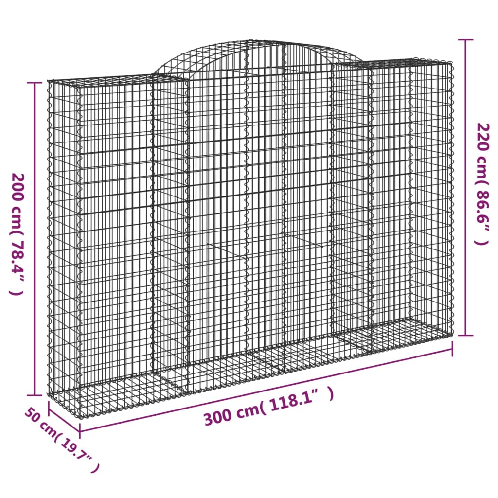 vidaXL Cestos gabião arqueados 10 pcs 300x50x200/220 ferro galvanizado