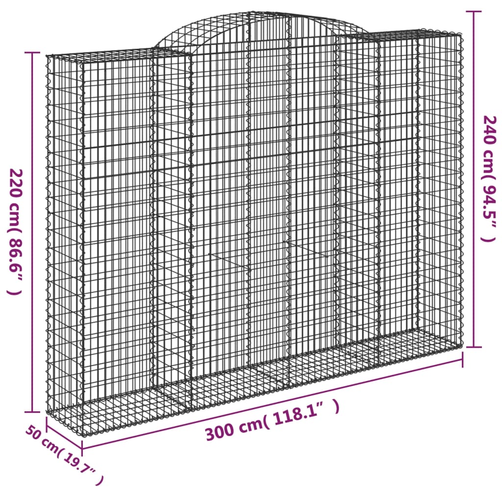 vidaXL Cestos gabião arqueados 7pcs 300x50x220/240cm ferro galvanizado