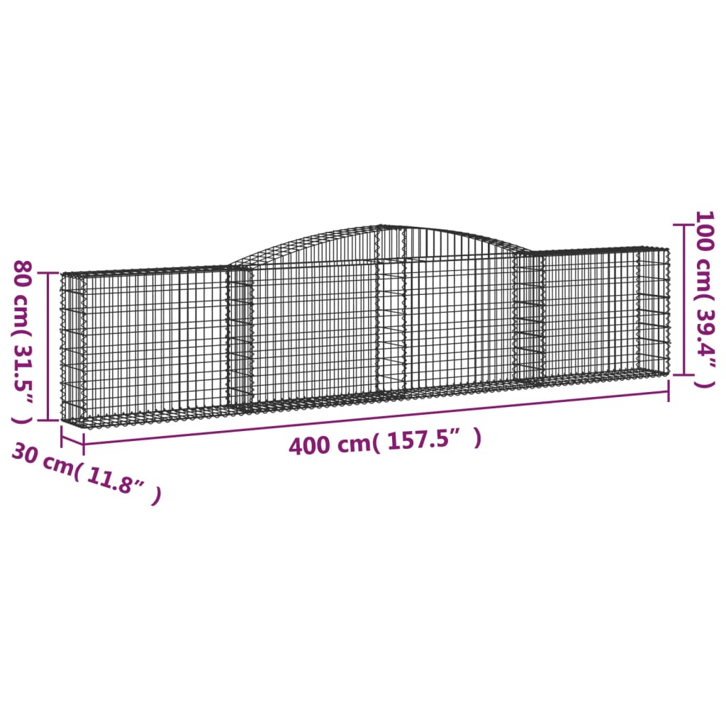 vidaXL Cestos gabião arqueados 5 pcs 400x30x80/100cm ferro galvanizado