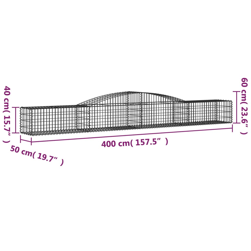 vidaXL Cestos gabião arqueados 9 pcs 400x50x40/60 cm ferro galvanizado