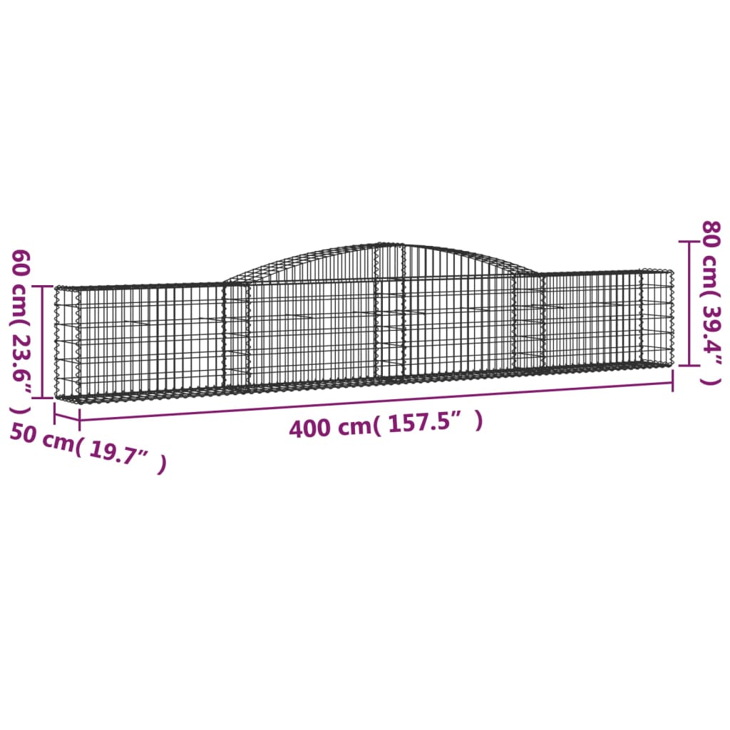 vidaXL Cestos gabião arqueados 2 pcs 400x50x60/80 cm ferro galvanizado