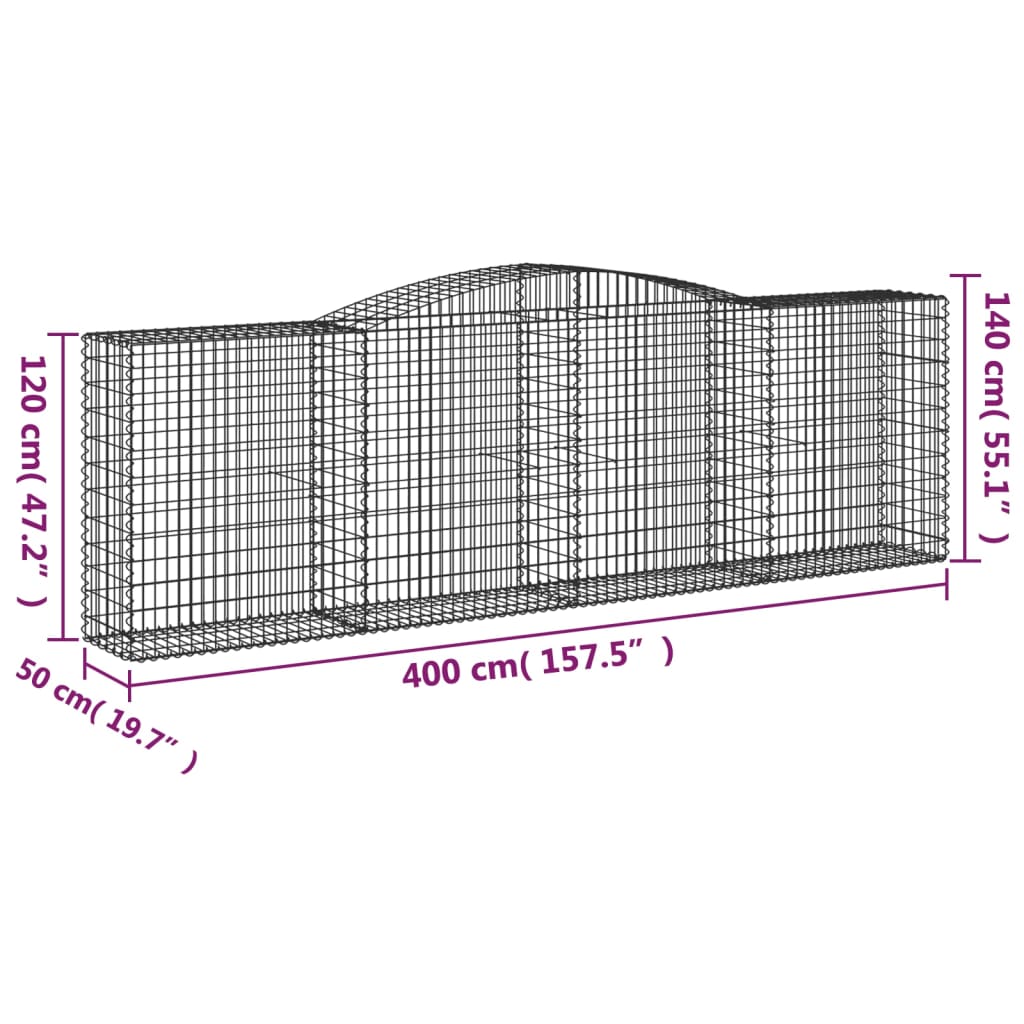 vidaXL Cestos gabião arqueados 20 pcs 400x50x120/140 ferro galvanizado