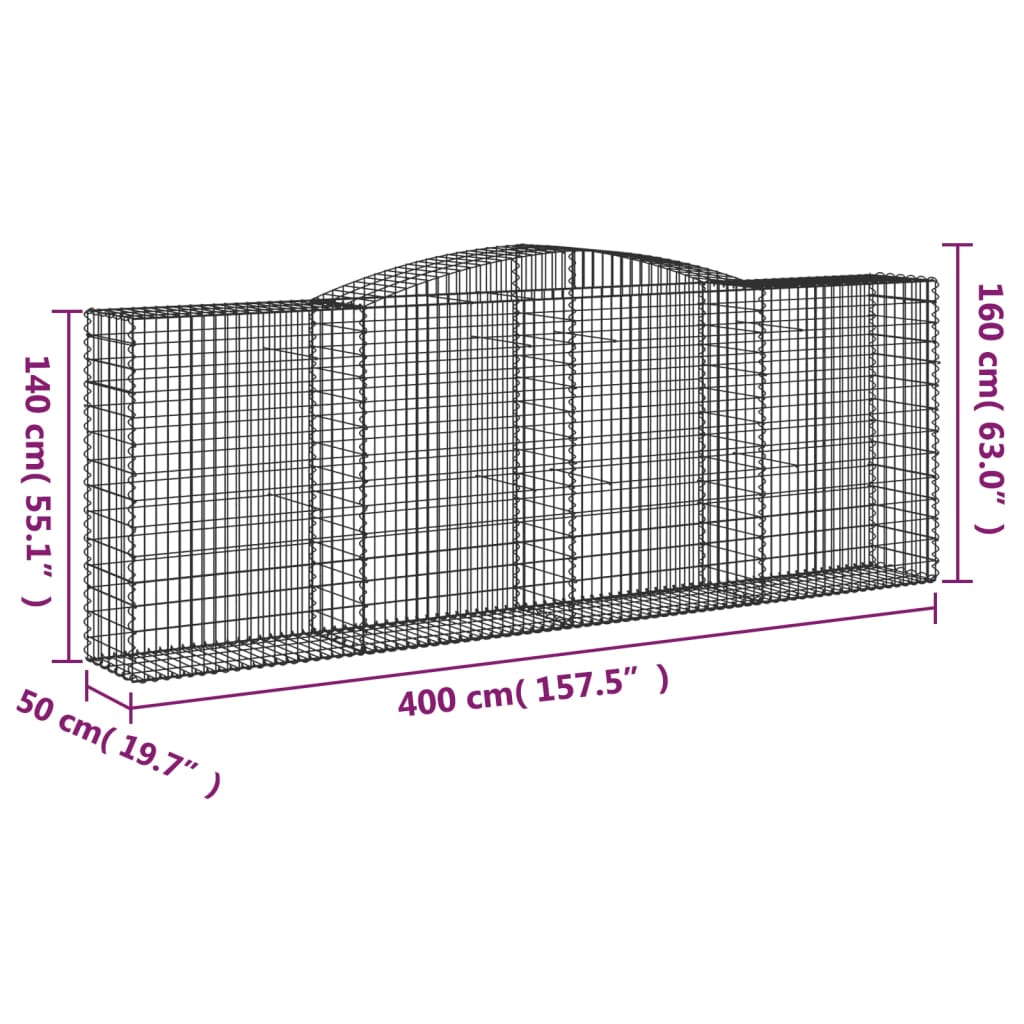 vidaXL Cestos gabião arqueados 5pcs 400x50x140/160cm ferro galvanizado