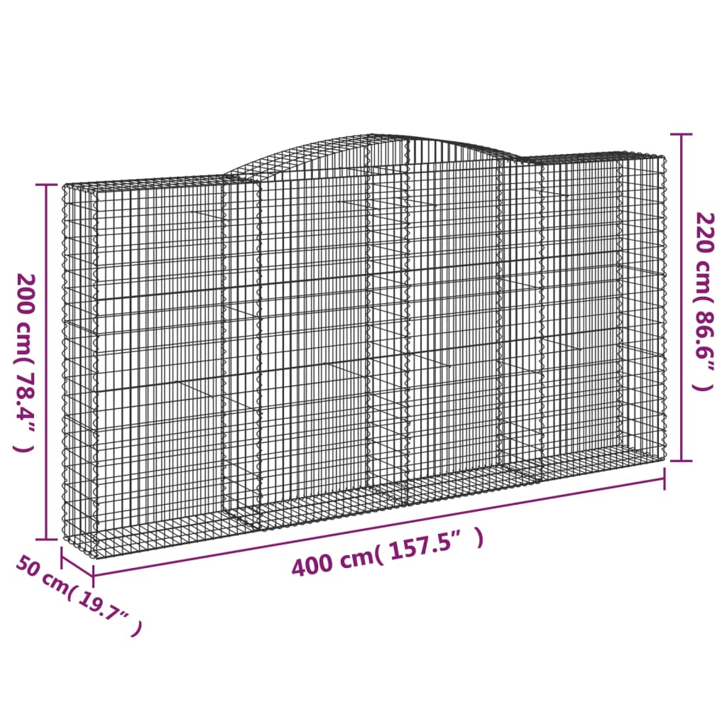 vidaXL Cestos gabião arqueados 6pcs 400x50x200/220cm ferro galvanizado