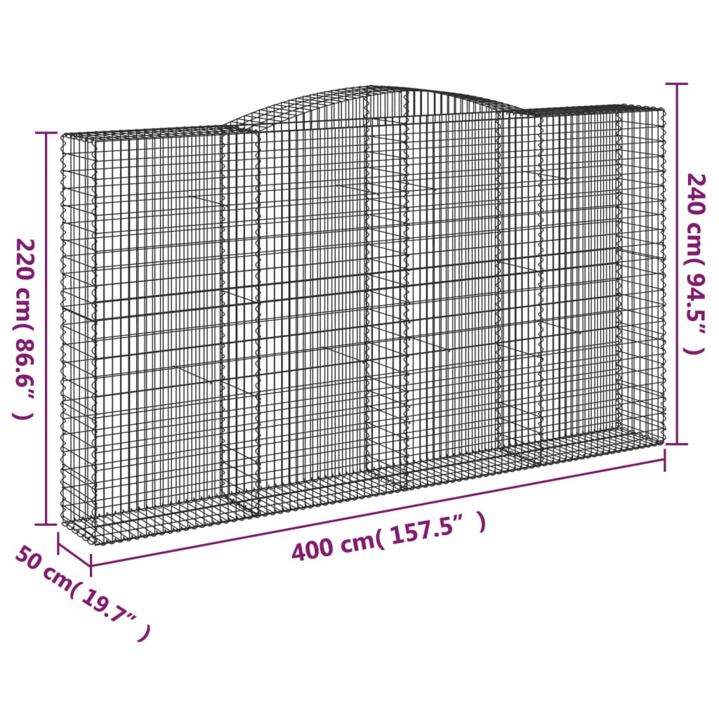 vidaXL Cestos gabião arqueados 6pcs 400x50x220/240cm ferro galvanizado