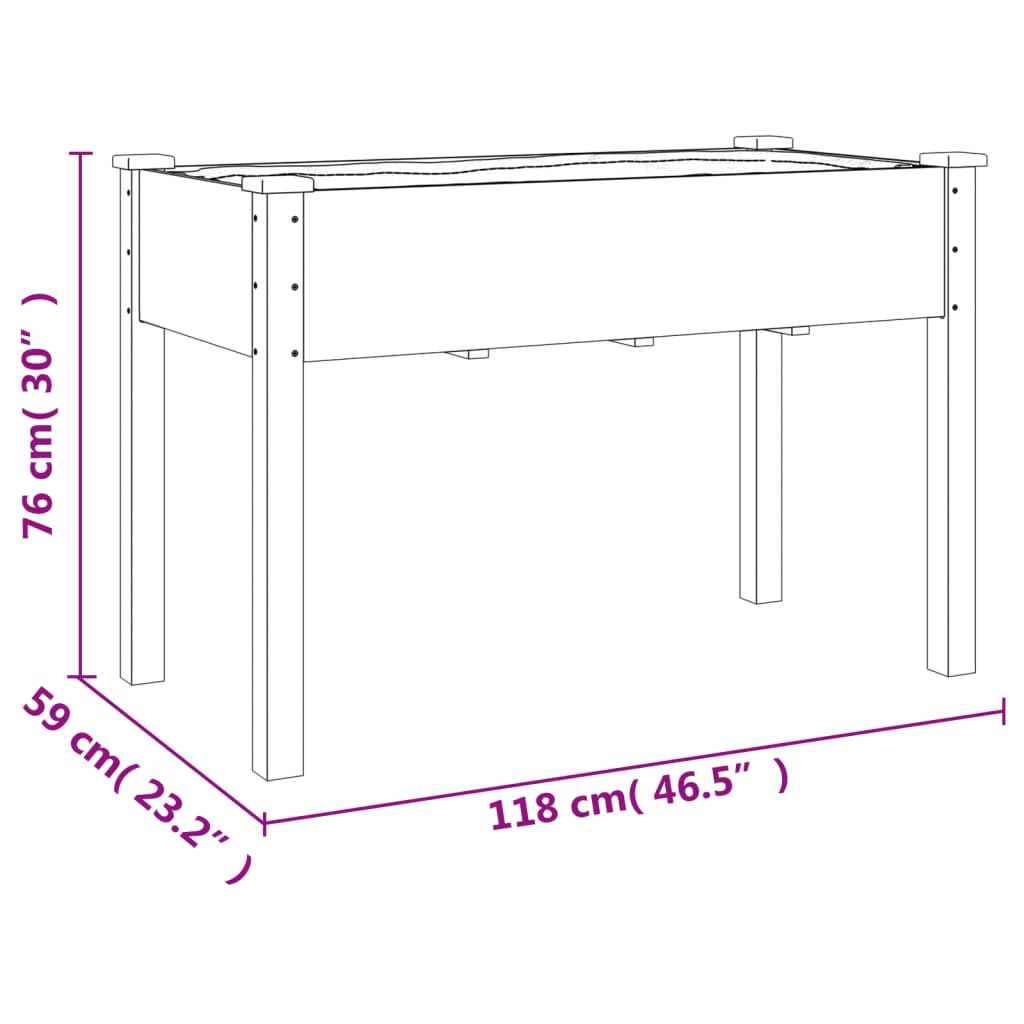 vidaXL Floreira c/ forro e rodas 118x59x80 cm abeto maciço castanho