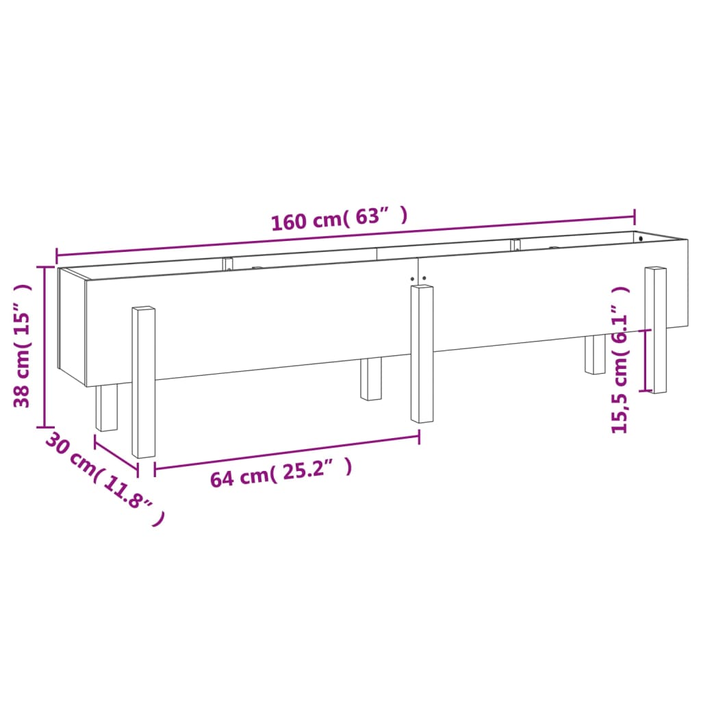 vidaXL Canteiro elevado de jardim 160x30x38 cm madeira de pinho maciça