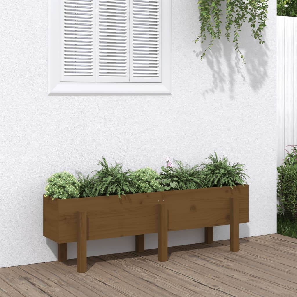 vidaXL Canteiro elevado jardim 121x30x38 cm pinho maciço castanho-mel