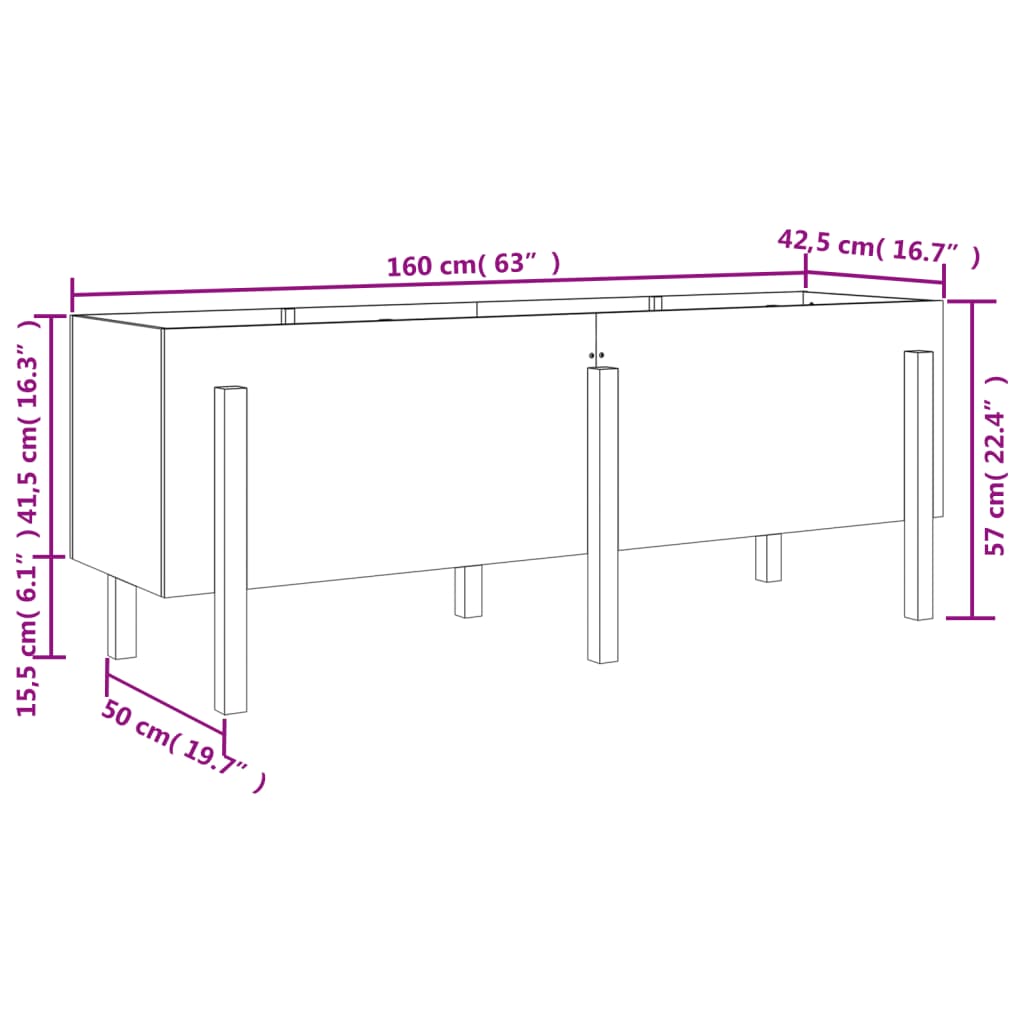 vidaXL Canteiro elevado jardim 160x50x57 cm pinho maciço castanho-mel