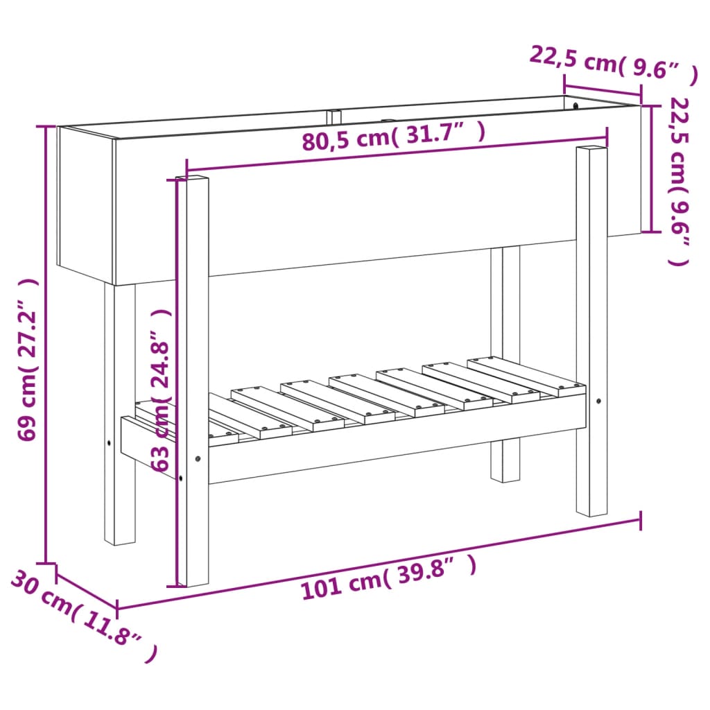 vidaXL Canteiro elevado jardim 101x30x69 cm pinho maciço castanho-mel