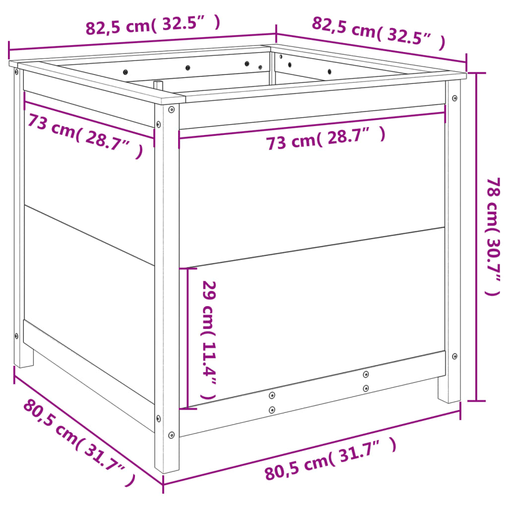 vidaXL Vaso/floreira de jardim 82,5x82,5x78 cm pinho maciço branco