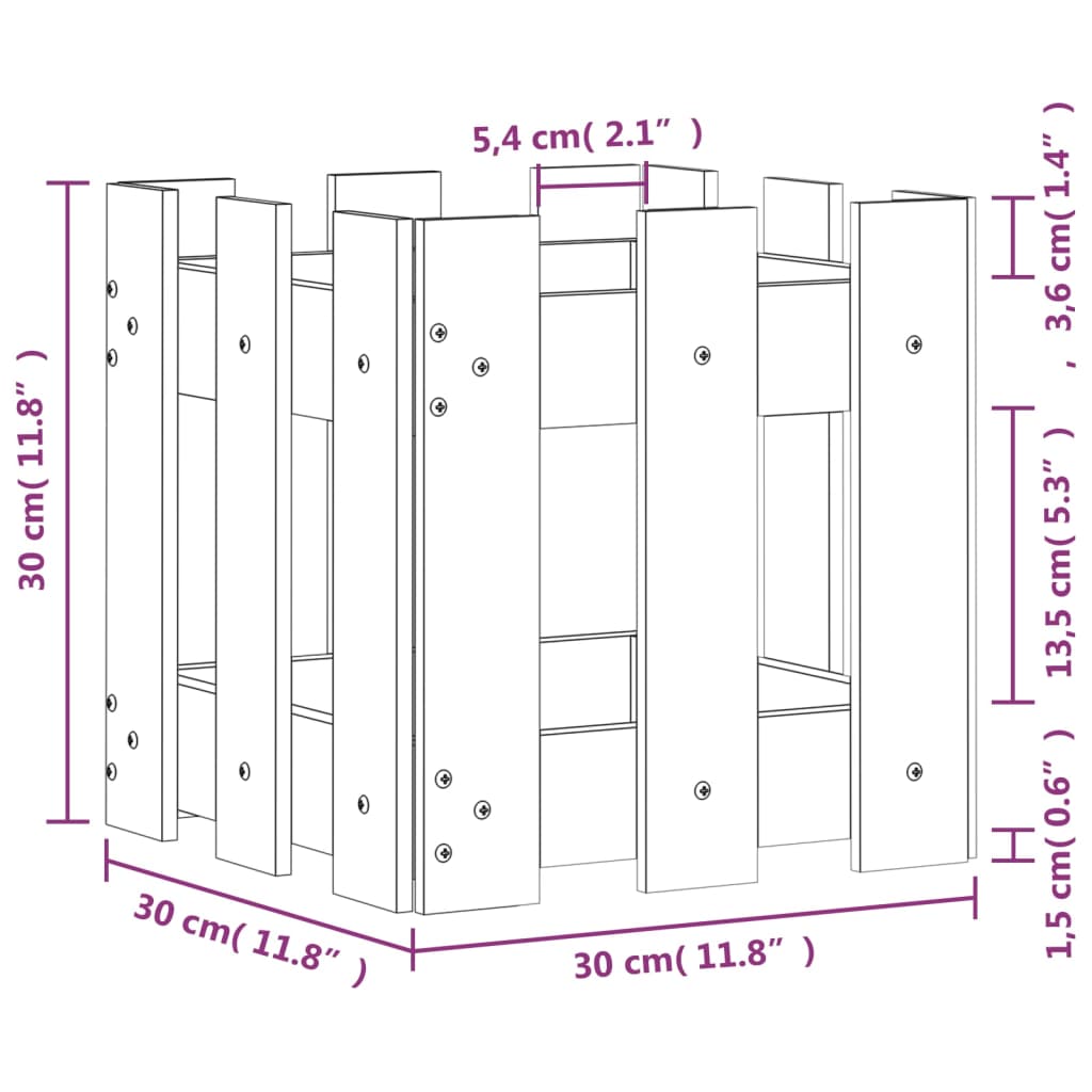 vidaXL Vaso de jardim c/ design de cerca 30x30x30 cm pinho impregnado