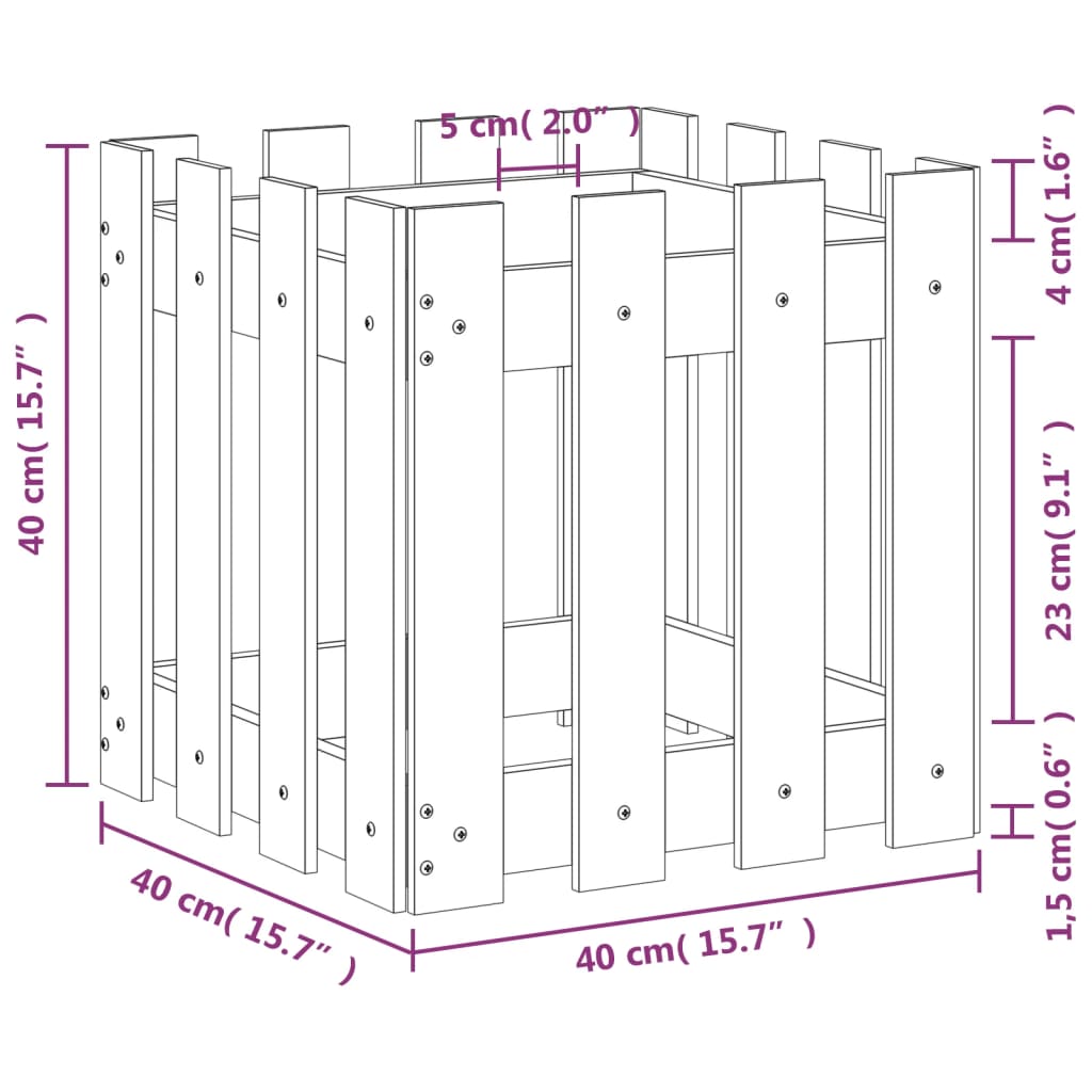 vidaXL Vaso jardim c/ design cerca 40x40x40 cm madeira douglas maciça