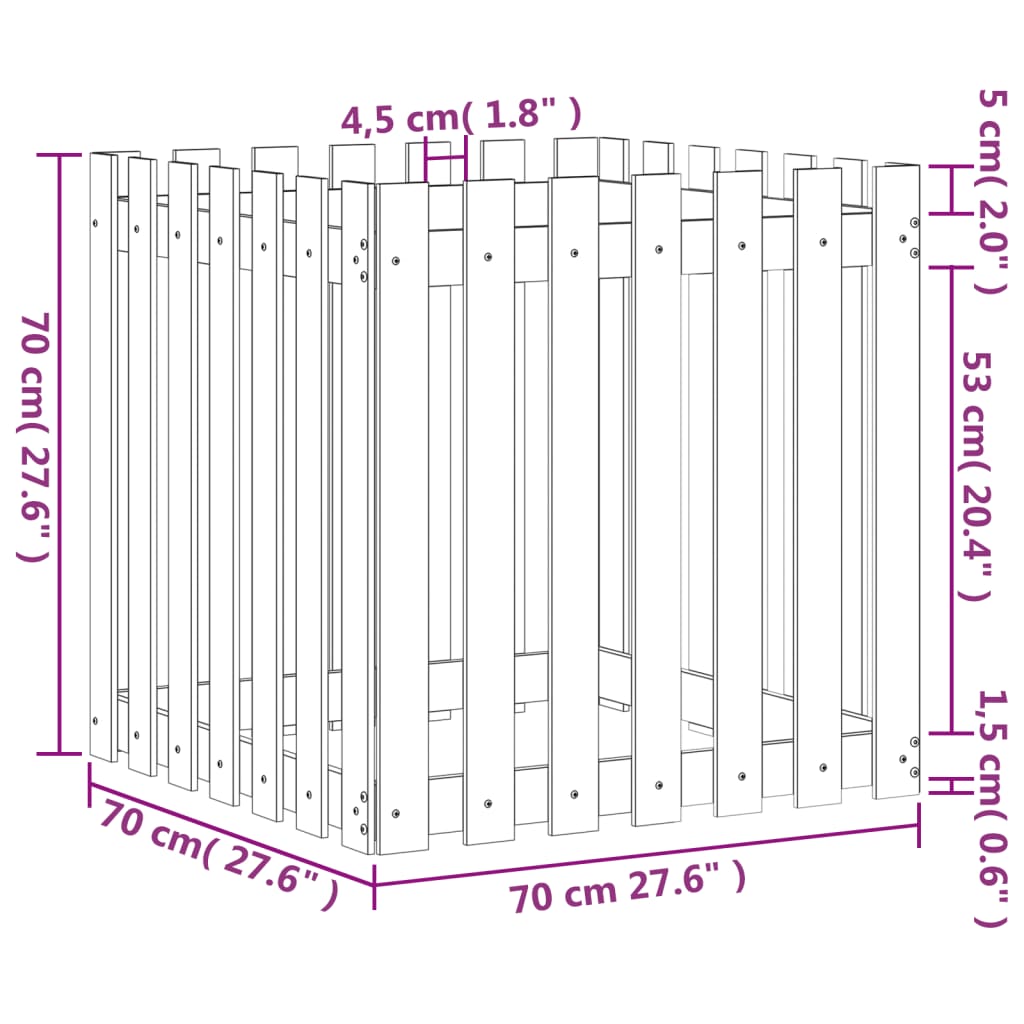 vidaXL Vaso jardim c/ design cerca 70x70x70 cm madeira douglas maciça