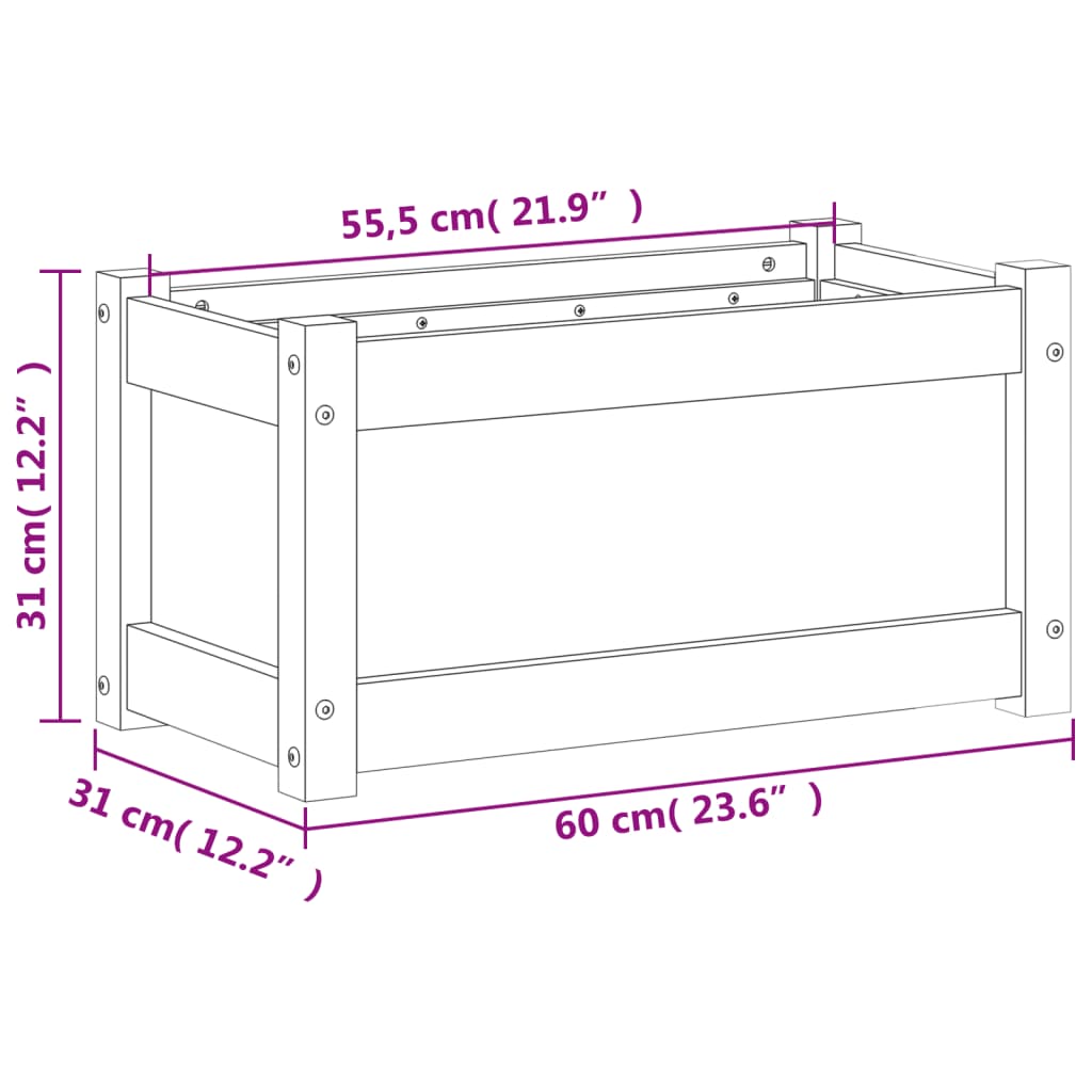 vidaXL Vaso/floreira de jardim 60x31x31 cm madeira de pinho impregnada