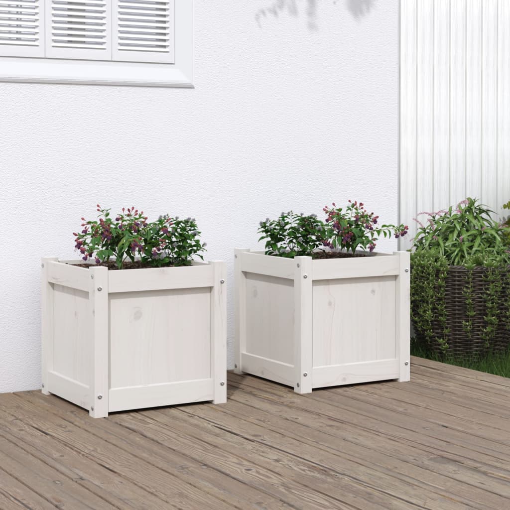 vidaXL Vasos/floreiras de jardim 2 pcs madeira de pinho maciça branco