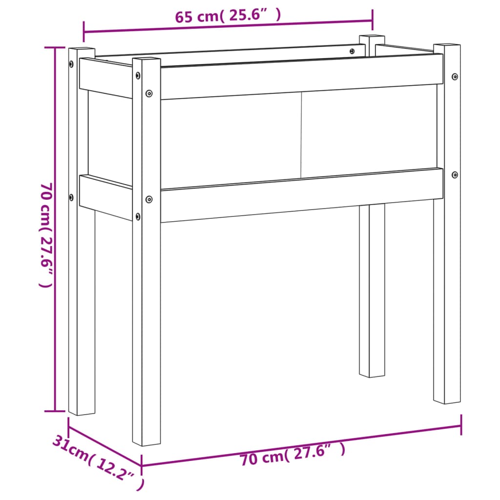 vidaXL Vaso/floreira jardim c/ pernas 70x31x70 cm pinho maciço branco