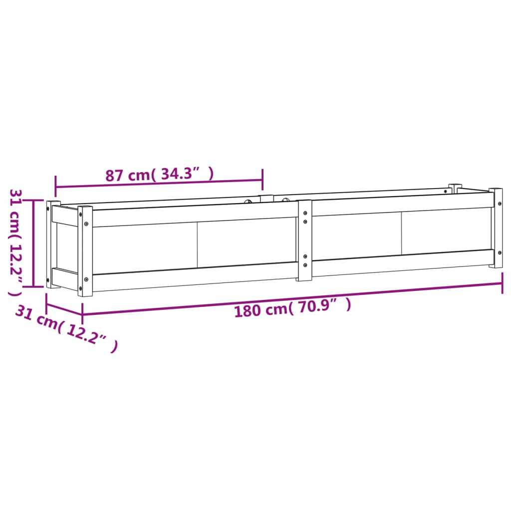 vidaXL Vaso/floreira de jardim 180x31x31 cm madeira de douglas maciça