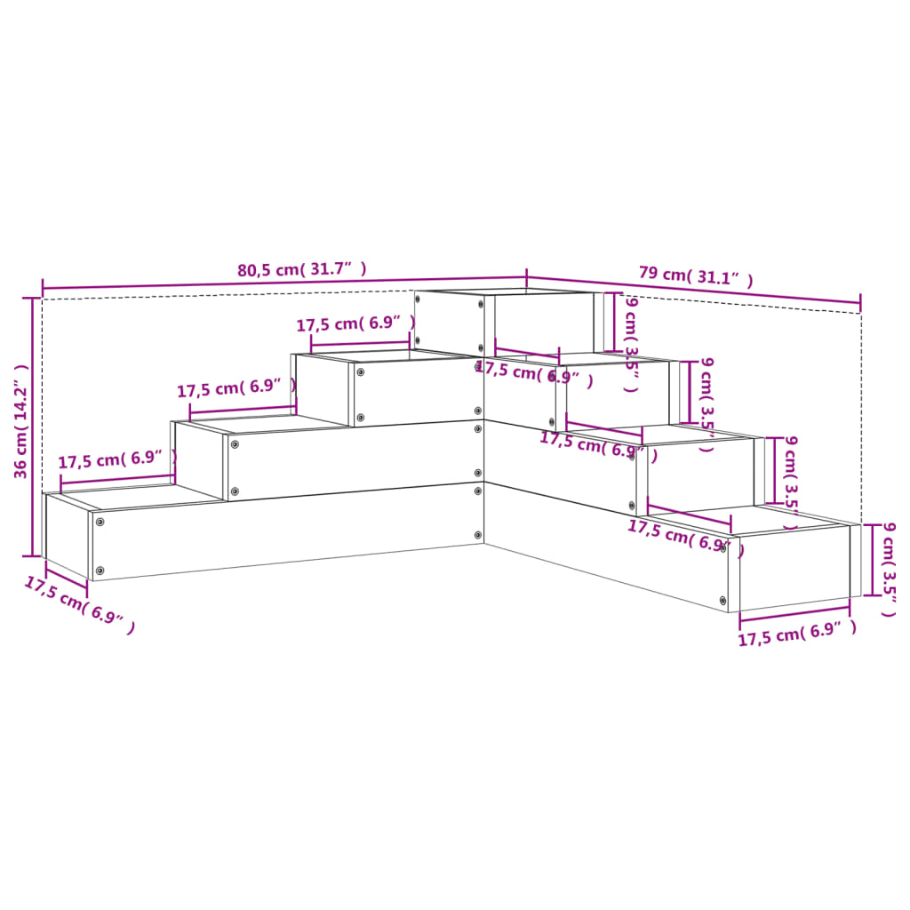 vidaXL Floreira de jardim c/ 4 níveis 80,5x79x36cm pinho maciço cinza