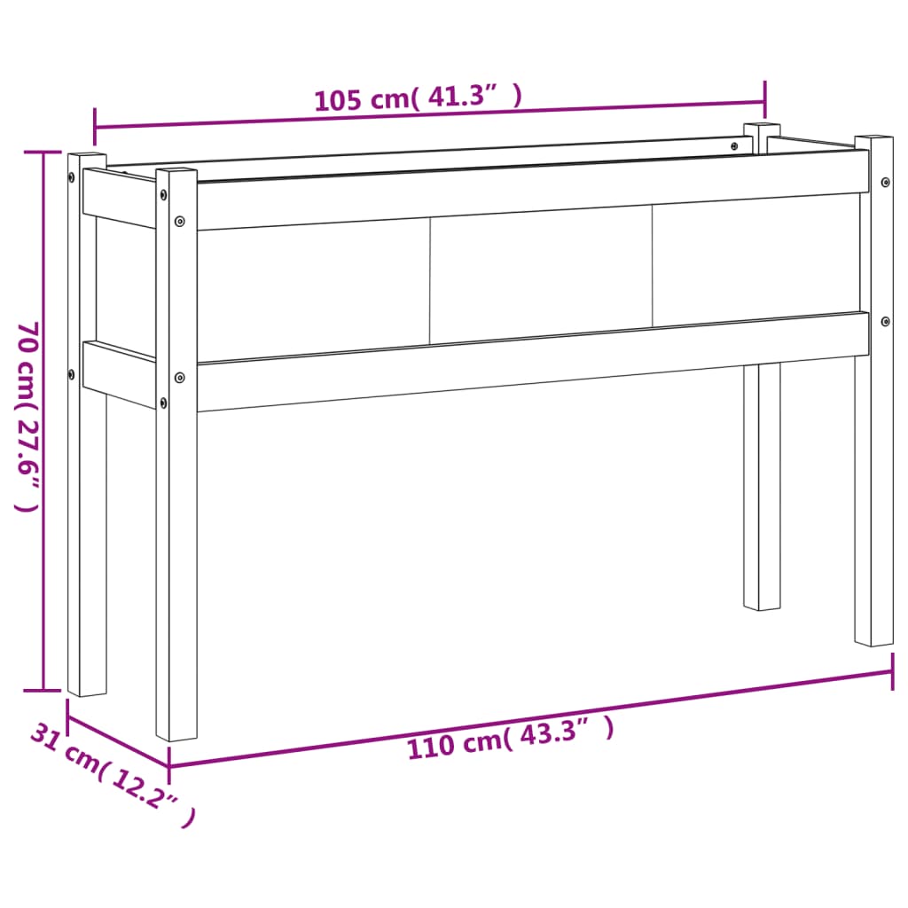 vidaXL Floreira jardim c/pernas 110x31x70cm pinho maciço castanho cera