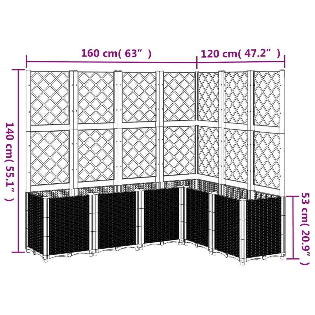 vidaXL Vaso/floreira jardim c/ treliça 160x120x140 cm PP cinza-claro