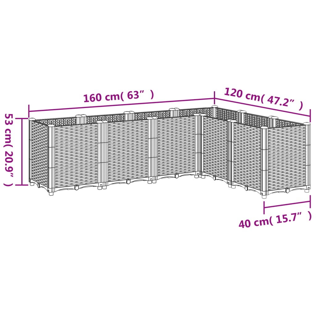 vidaXL Vaso/floreira 160x120x53 cm PP preto