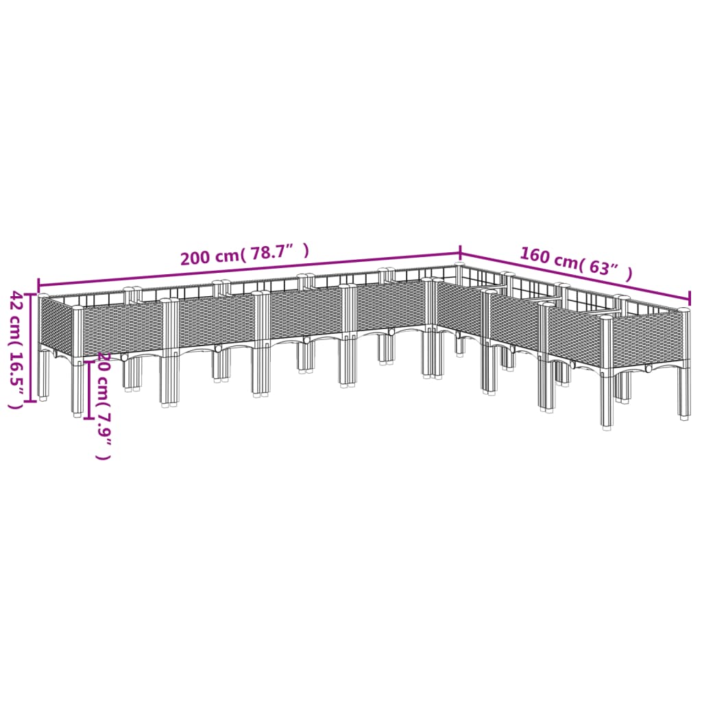 vidaXL Vaso/floreira de jardim c/ pernas 200x160x42 cm PP preto