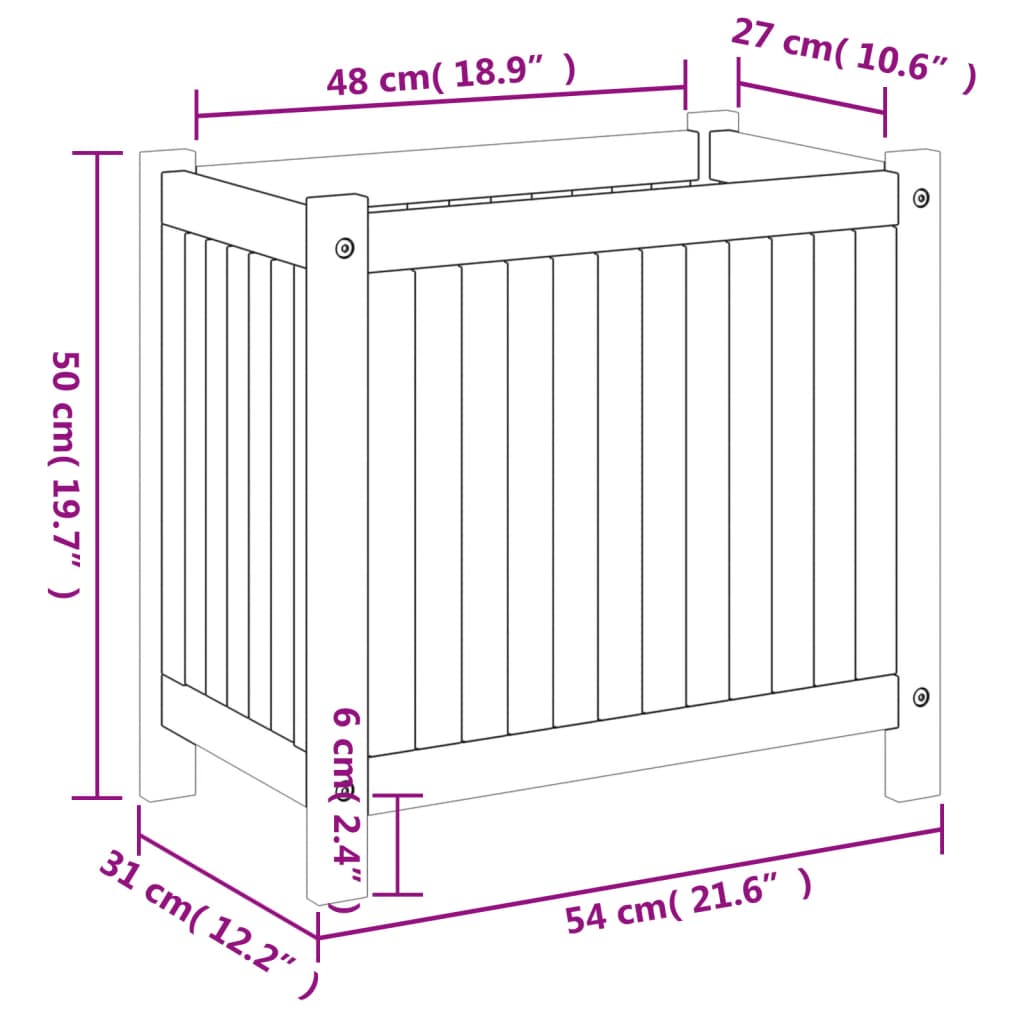 vidaXL Vaso/floreira de jardim com forro 54x31x50 cm acácia maciça